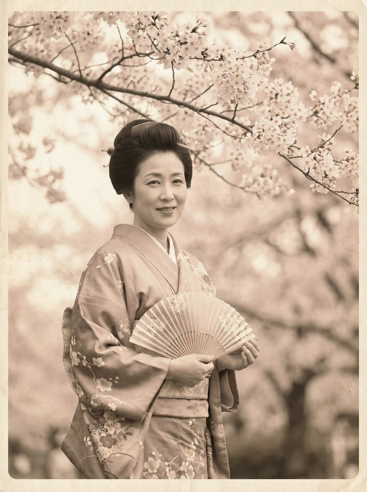一位持扇的优雅 《日本三级》日本三级官方平台::真实可靠日本三级传媒导航 在樱花树下的复古写真