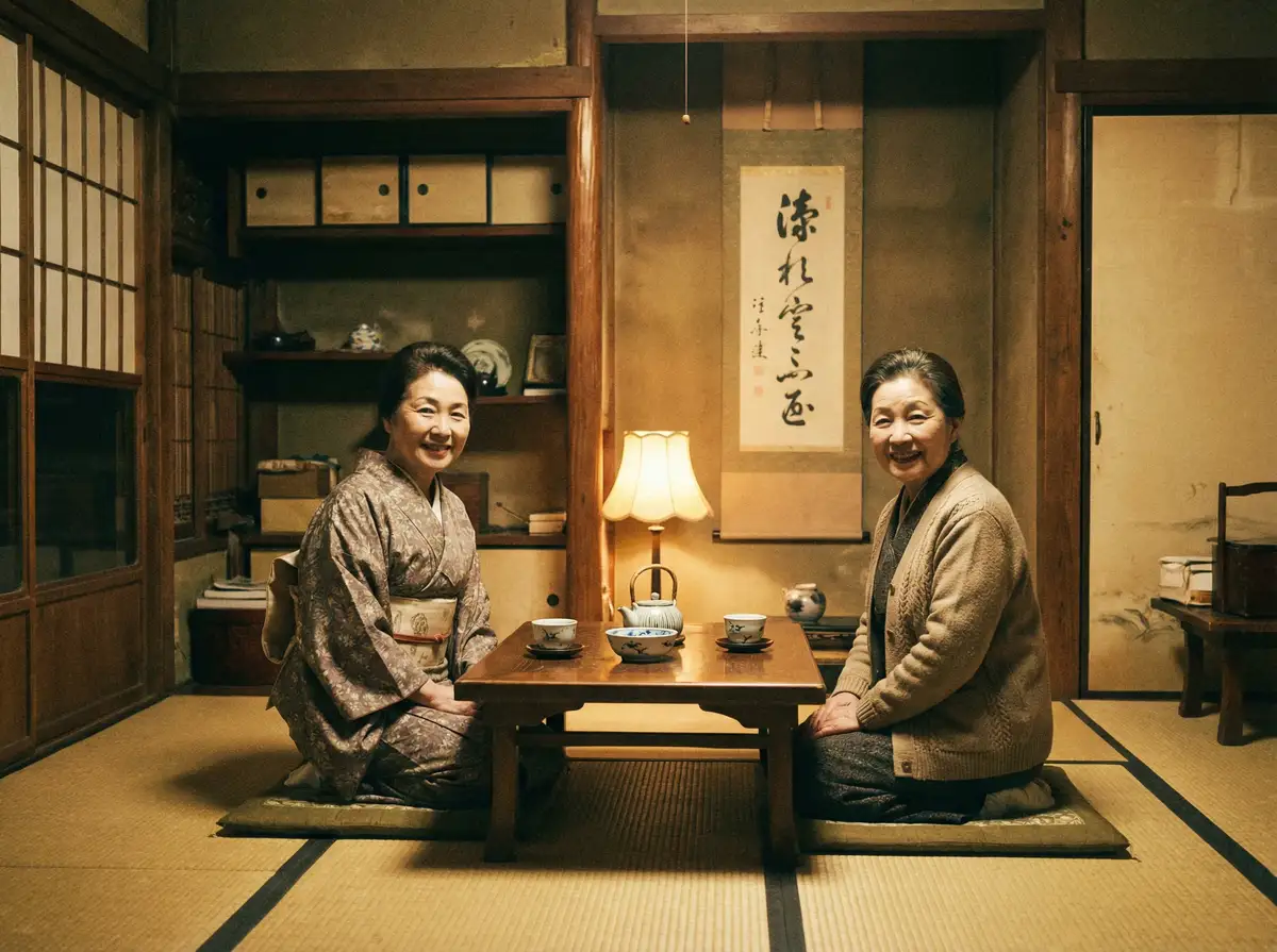 两位优雅的 《日本三级》日本三级官方平台::真实可靠日本三级传媒导航 在日式茶室中品茶交谈